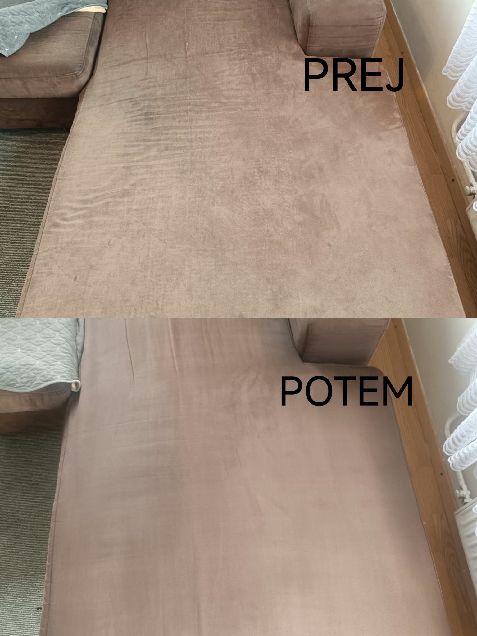 Kavč pred in po globinskem čiščenju